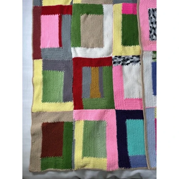 Handmade Crochet Patchwork Blanket Throw Boho Colorful Cozy Quilt Bedspread - Picture 6 of 8